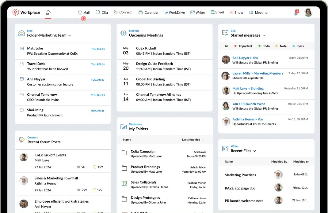 Zoho Workplace Unified Dasshboard